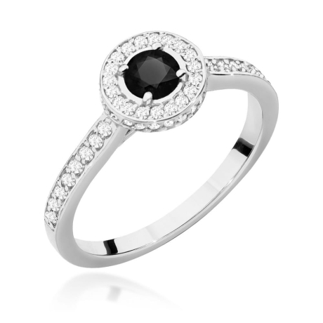 Przejdź do produktu Pierścionek zaręczynowy z białego złota z czarnym diamentem i diamentami Fire Of Love