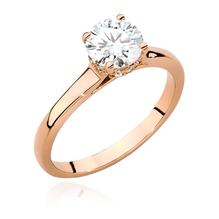 Pierścionek zaręczynowy z różowego złota z centralnym diamentem 1,00ct Fire Of Love