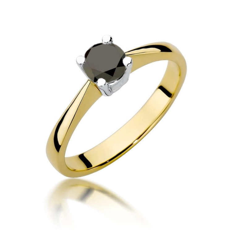 Pierścionek zaręczynowy z żółtego złota z czarnym diamentem 0,60ct Paris Love