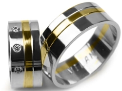 Obrączki ślubne dwukolorowe płaskie z cyrkoniami 8mm Premium P-MILAN-k