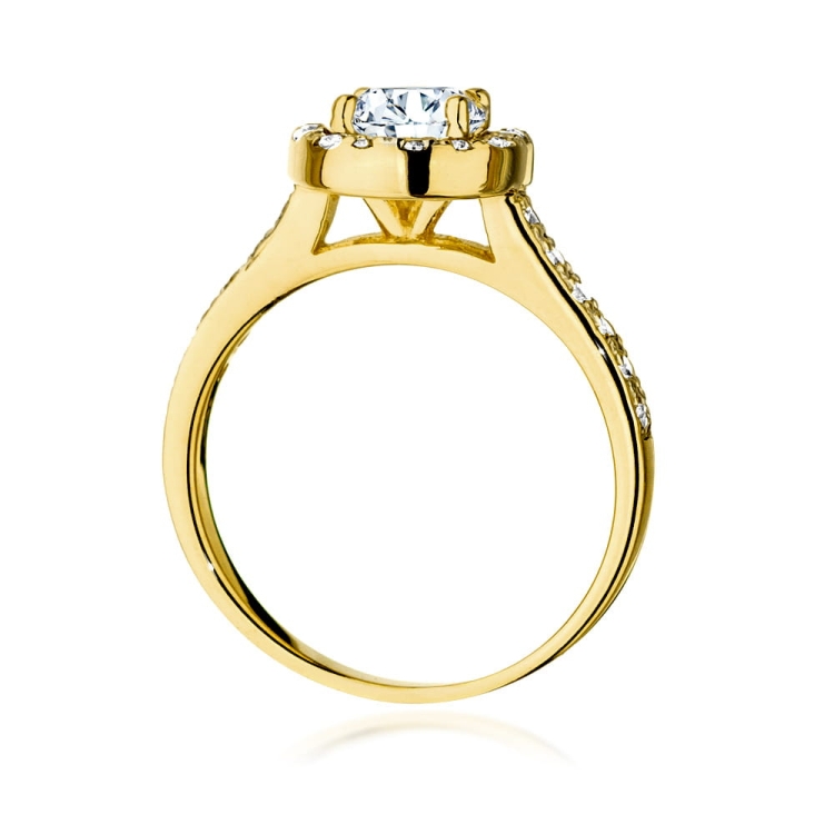 Pierścionek zaręczynowy z żółtego złota z diamentem 0,70ct i bocznymi diamencikami Fire Of Love