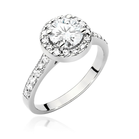 Przejdź do produktu Pierścionek zaręczynowy z białego złota z diamentem 1,00ct i bocznymi diamencikami Fire Of Love