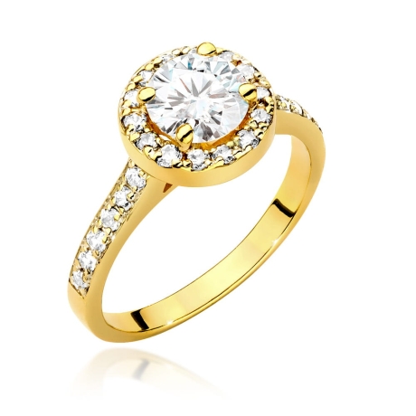 Przejdź do produktu Pierścionek zaręczynowy z żółtego złota z diamentem 1,00ct i bocznymi diamencikami Fire Of Love
