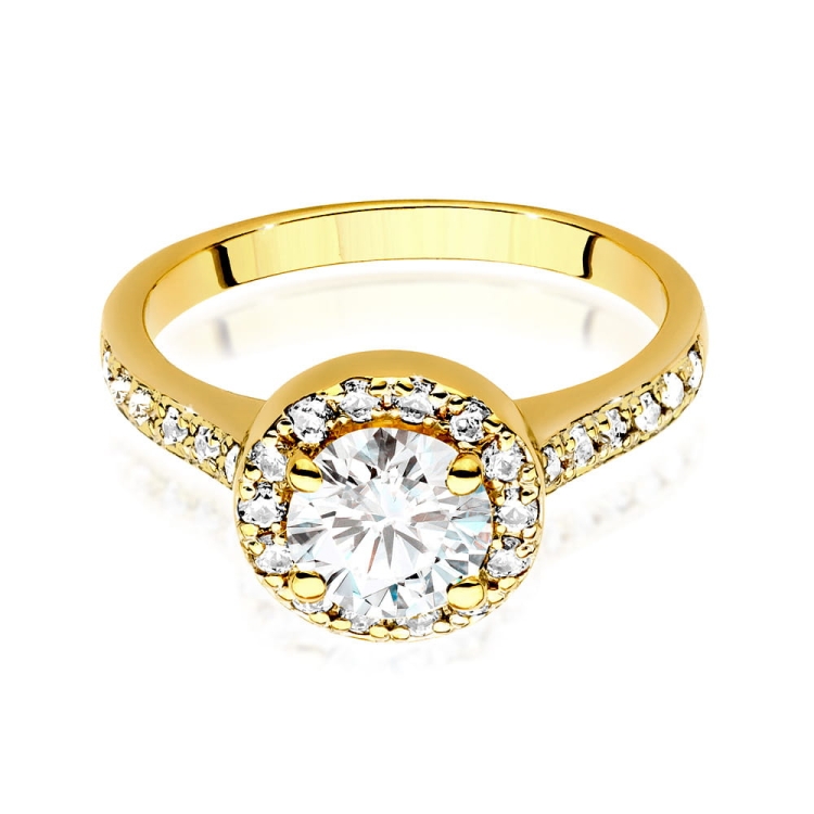 Pierścionek zaręczynowy z żółtego złota z diamentem 1,00ct i bocznymi diamencikami Fire Of Love