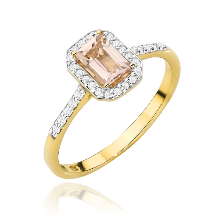 Pierścionek zaręczynowy z żółtego złota z morganitem i diamentami 0,19ct Fire Of Love