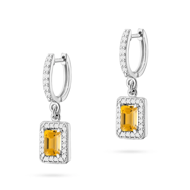 Kolczyki z białego złota 585 z cytrynem i diamentami 0,34ct The Diamonds