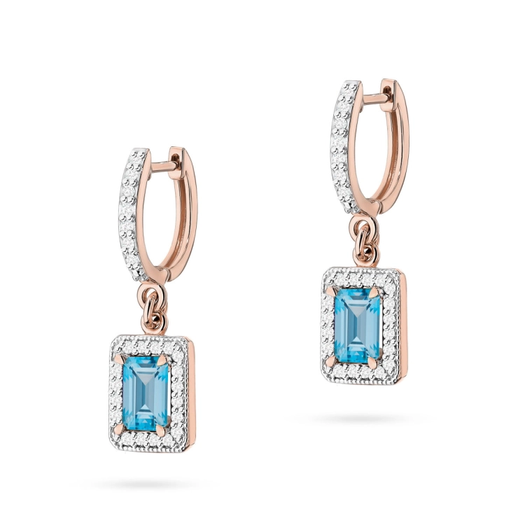 Kolczyki z różowego złota 585 z topazem i diamentami 0,34ct The Diamonds