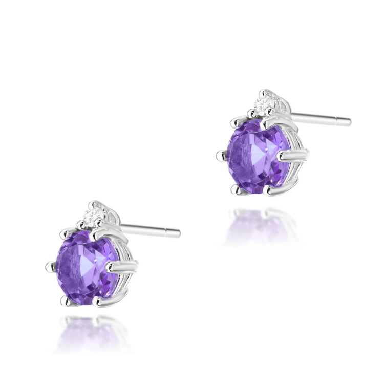 Kolczyki z białego złota 585 z ametystem i diamentami 0,03ct The Diamonds