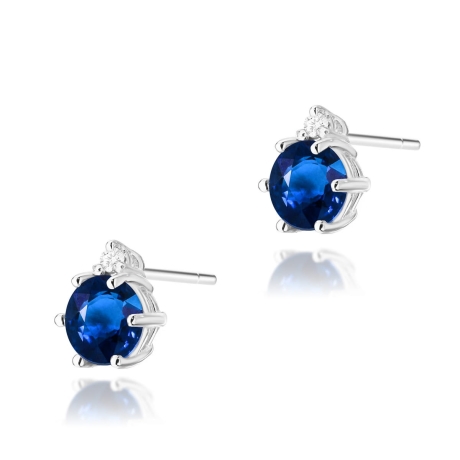 Przejdź do produktu Kolczyki z białego złota 585 z szafirem i diamentami 0,03ct The Diamonds 