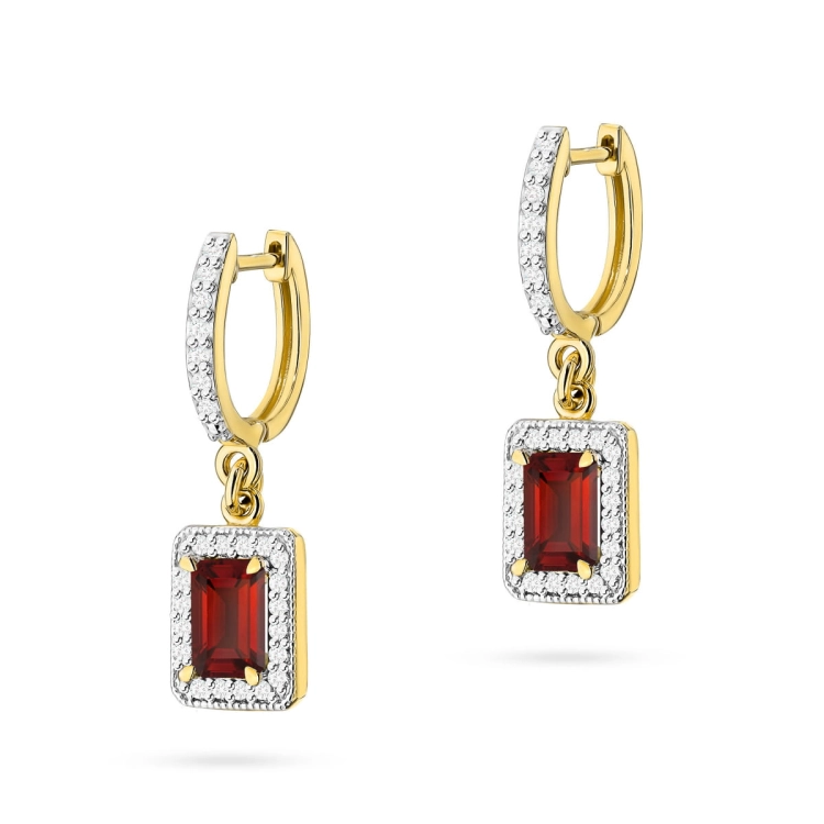 Kolczyki z żółtego złota 585 z granatem i diamentami 0,34ct The Diamonds