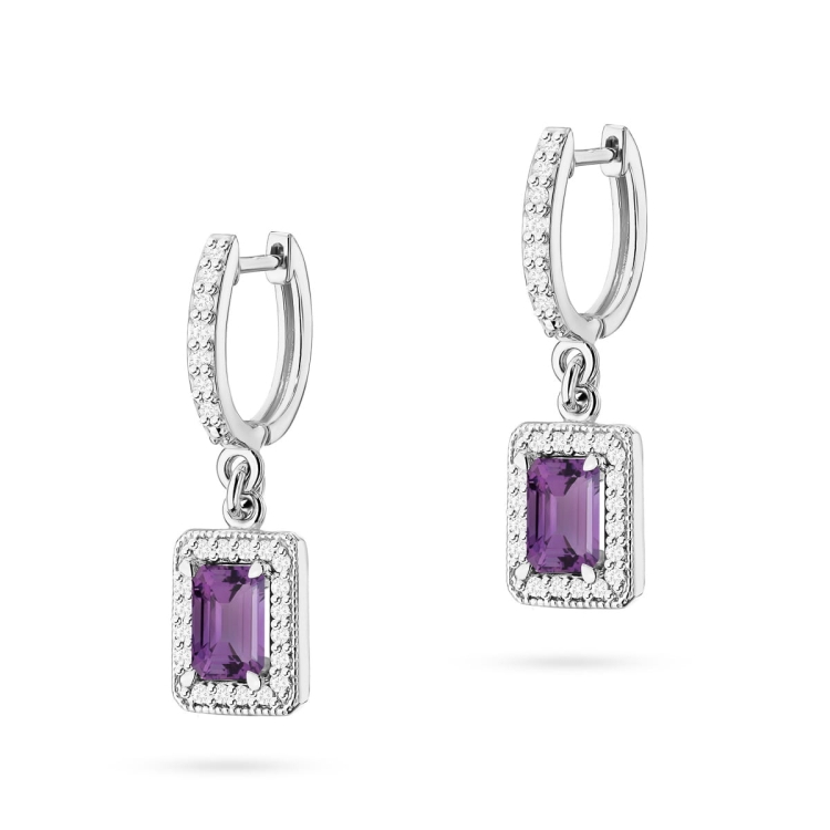Kolczyki z białego złota 585 z ametystem i diamentami 0,34ct The Diamonds