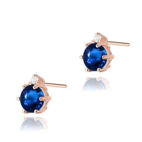 Przejdź do produktu Kolczyki z różowego złota 585 z szafirem i diamentami 0,03ct The Diamonds 