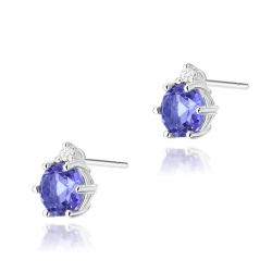 Kolczyki z białego złota 585 z tanzanitem i diamentami 0,03ct The Diamonds