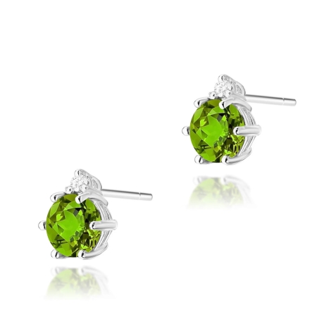 Przejdź do produktu Kolczyki z białego złota 585 z oliwinem i diamentami 0,03ct The Diamonds