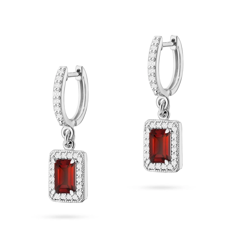 Kolczyki z białego złota 585 z granatem i diamentami 0,34ct The Diamonds