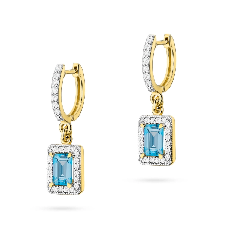 Kolczyki z żółtego złota 585 z topazem i diamentami 0,34ct The Diamonds