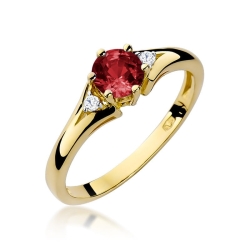 Pierścionek zaręczynowy z żółtego złota z granatem i diamentami 0,03ct Fire Of Love