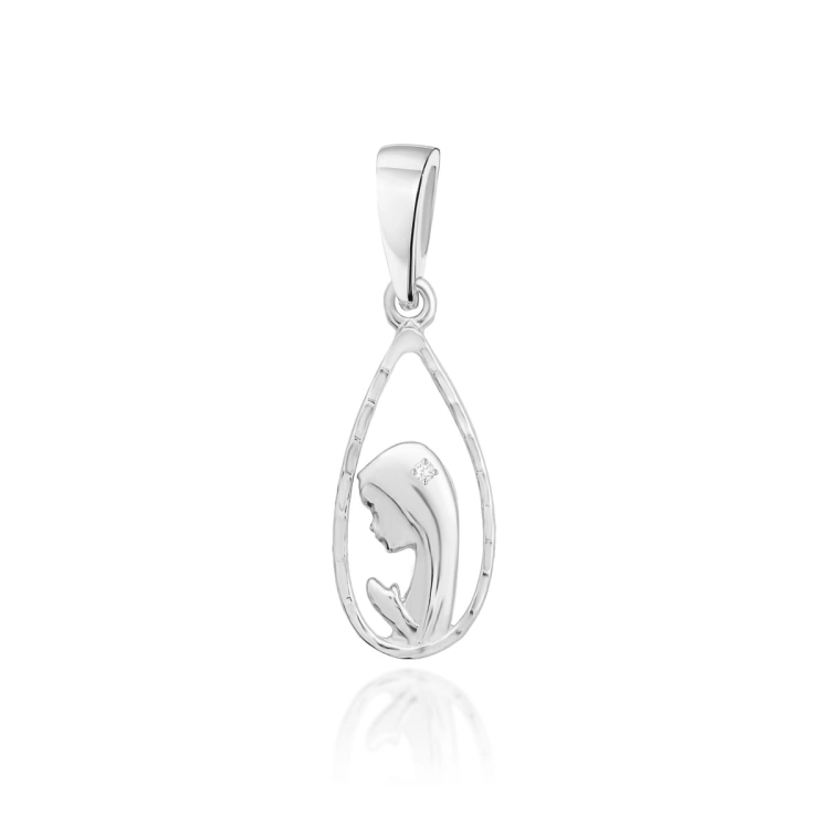 Medalik z białego złota Matka Boska z diamentem 0,010ct The Diamonds