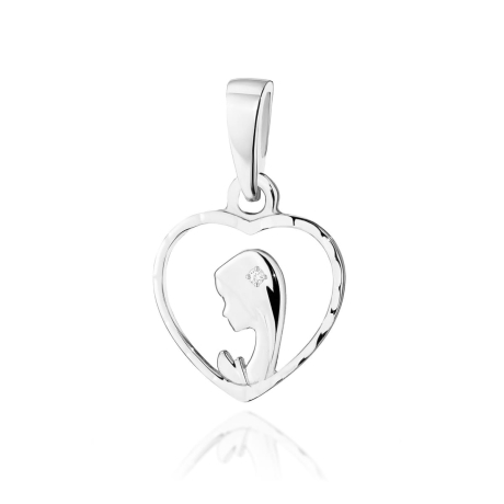 Przejdź do produktu Medalik z białego złota Matka Boska w sercu z diamentem 0,005ct The Diamonds 