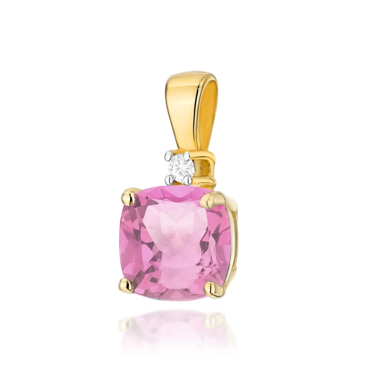 Zawieszka do łańcuszka z żółtego złota z różowym topazem i brylantem 0,0145ct The Diamonds