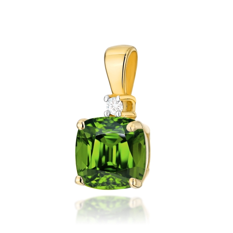 Zawieszka do łańcuszka z żółtego złota z oliwinem i brylantem 0,0145ct The Diamonds