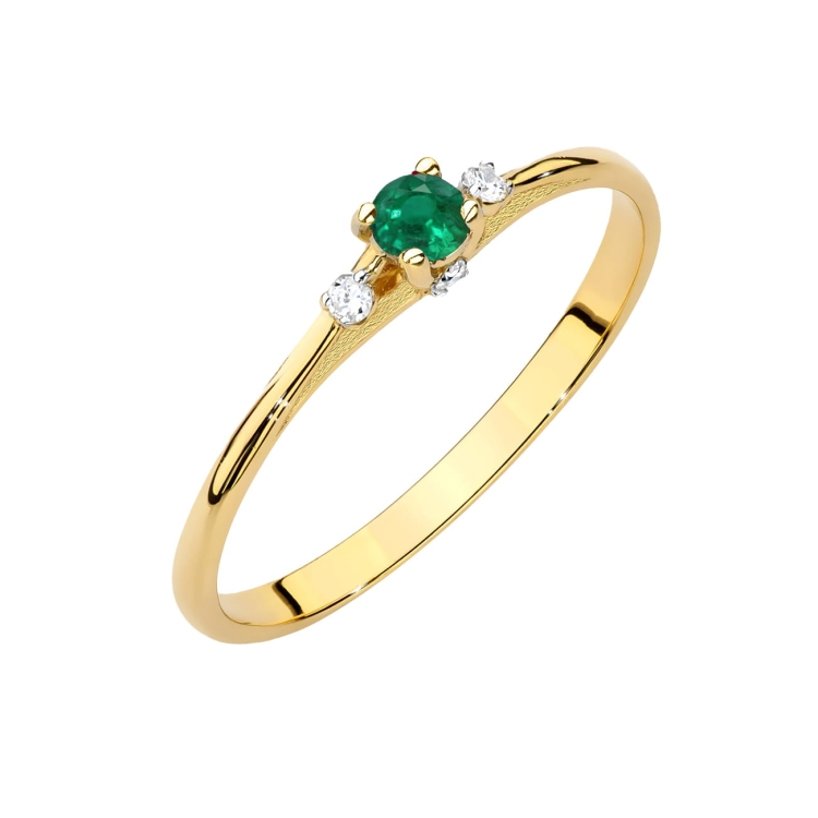 Pierścionek zaręczynowy z żółtego złota z szmaragdem i diamentami 0,05ct Fire Of Love