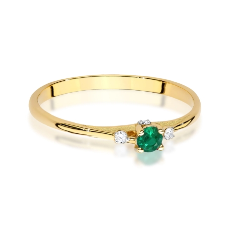 Przejdź do produktu Pierścionek zaręczynowy z żółtego złota z szmaragdem i diamentami 0,05ct Fire Of Love