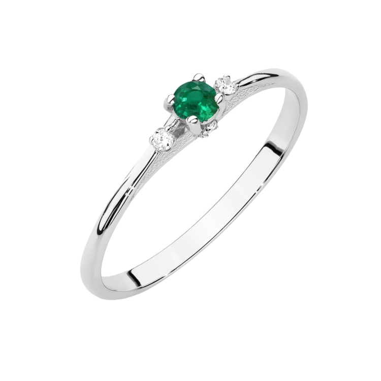 Pierścionek zaręczynowy z białego złota z szmaragdem i diamentami 0,05ct Fire Of Love