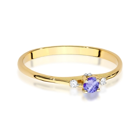 Przejdź do produktu Pierścionek zaręczynowy z żółtego złota z tanzanitem i diamentami 0,05ct Fire Of Love