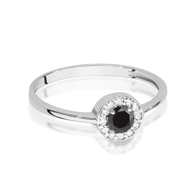 Pierścionek zaręczynowy z białego złota z czarnym diamentem i diamentami 0,10ct Fire Of Love