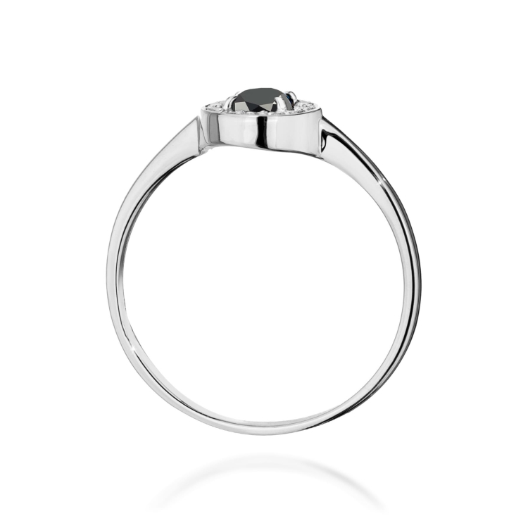 Pierścionek zaręczynowy z białego złota z czarnym diamentem i diamentami 0,10ct Fire Of Love