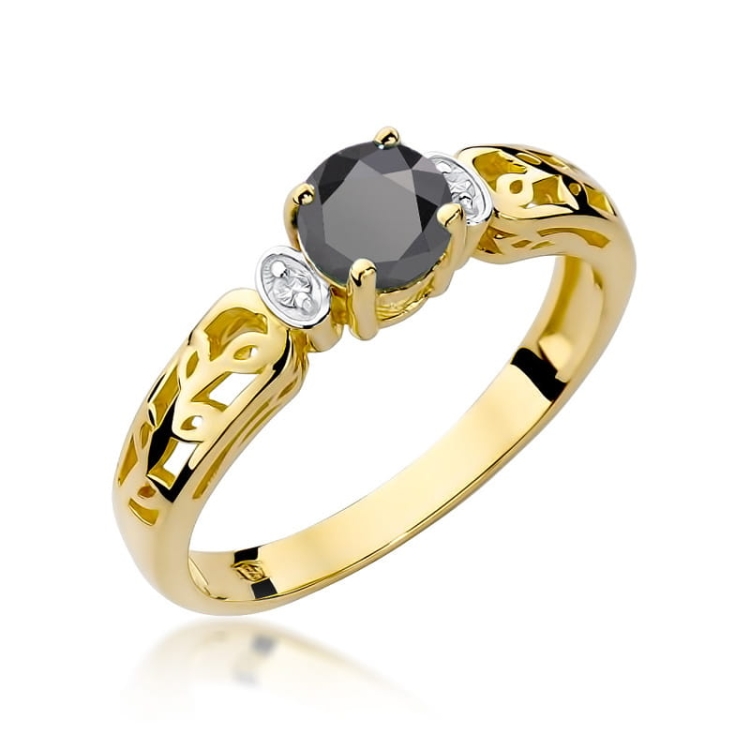 Pierścionek zaręczynowy z żółtego złota z czarnym diamentem i diamentami 0,02ct Fire Of Love