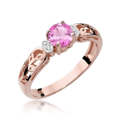 Pierścionek zaręczynowy z różowego złota z różowym topazem i diamentami 0,02ct Fire Of Love