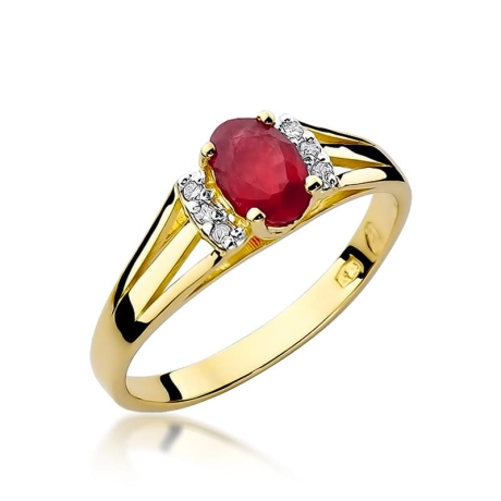 Przejdź do produktu Pierścionek zaręczynowy z żółtego złota z granatem i diamentami 0,05ct Fire Of Love 