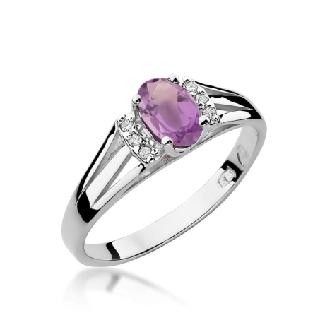 Przejdź do produktu Pierścionek zaręczynowy z białego złota z ametystem i diamentami 0,05ct Fire Of Love