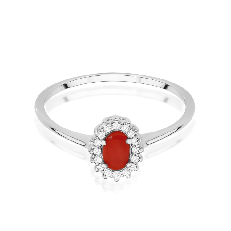 Pierścionek zaręczynowy z białego złota z koralem i diamentami 0,08ct Fire Of Love