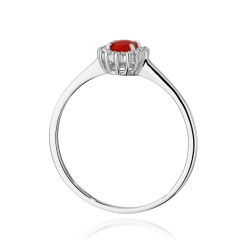 Pierścionek zaręczynowy z białego złota z koralem i diamentami 0,08ct Fire Of Love