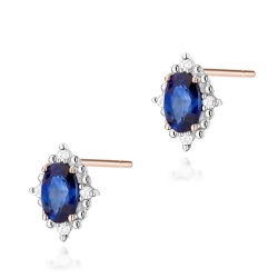 Kolczyki z różowego złota 585 z szafirem i diamentami 0,04ct The Diamonds