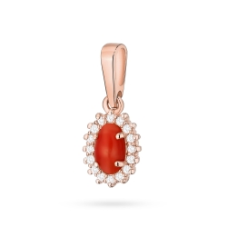 Zawieszka z różowego złota 585 z koralem i diamentem 0,08ct The Diamonds