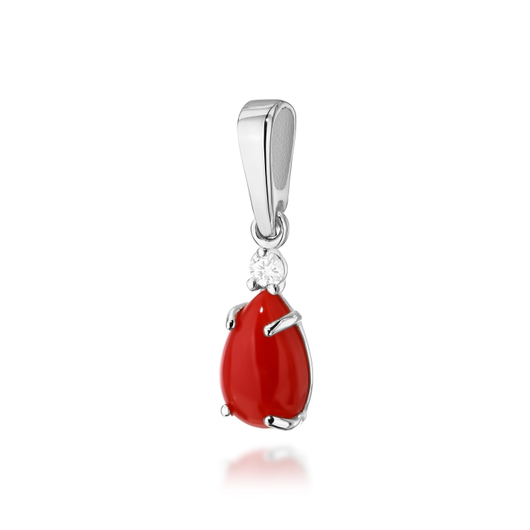 Zawieszka z białego złota 585 z koralem i diamentem 0,03ct The Diamonds