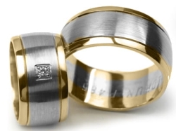 Obrączki ślubne dwukolorowe półokrągłe z cyrkonią 10mm Premium P-485-k