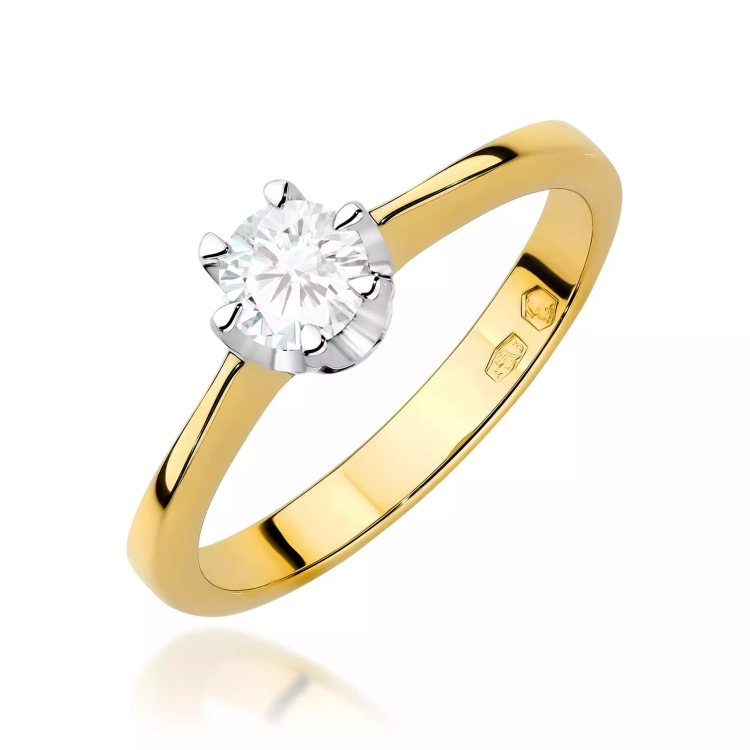 Pierścionek z żółtego złota, diament laboratoryjny 0,30ct