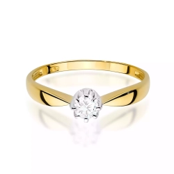 Pierścionek z żółtego złota, diament laboratoryjny 0,15ct