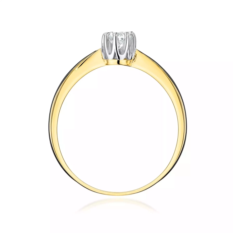 Pierścionek z żółtego złota, diament laboratoryjny 0,15ct