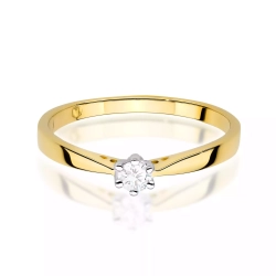 Pierścionek z żółtego złota, diament laboratoryjny 0,10ct