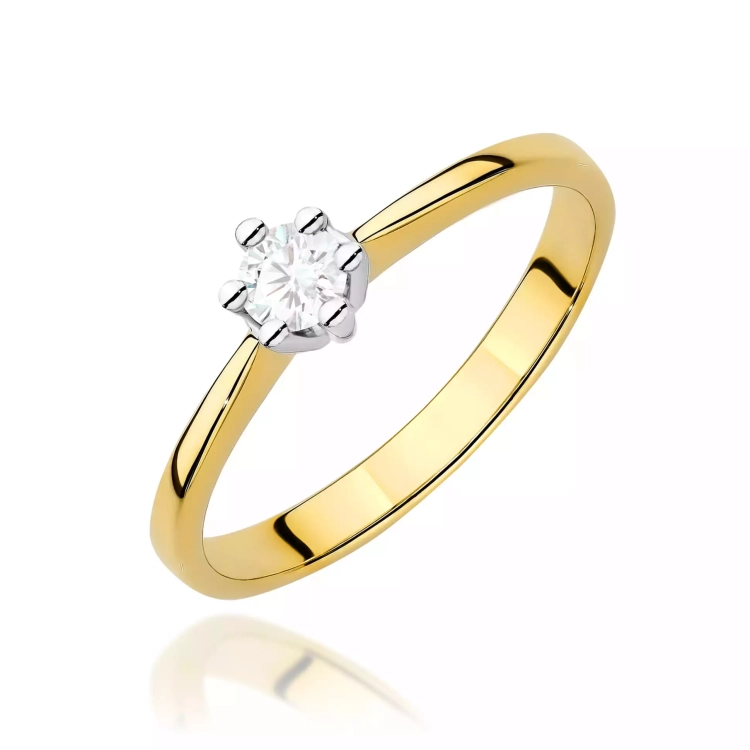 Pierścionek z żółtego złota, diament laboratoryjny 0,15ct