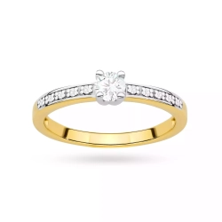 Pierścionek z żółtego złota, diament laboratoryjny centralny 0,20ct