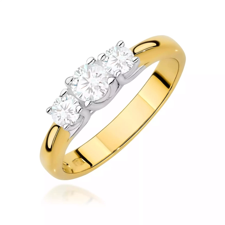 Pierścionek z żółtego złota, diamenty laboratoryjne 0,49ct