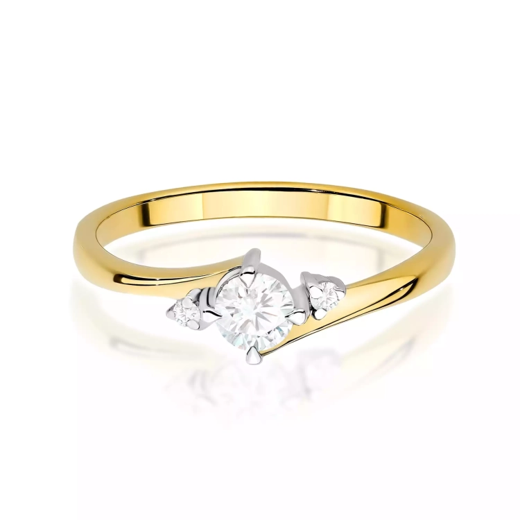 Pierścionek z żółtego złota, diament laboratoryjny centralny 0,25ct