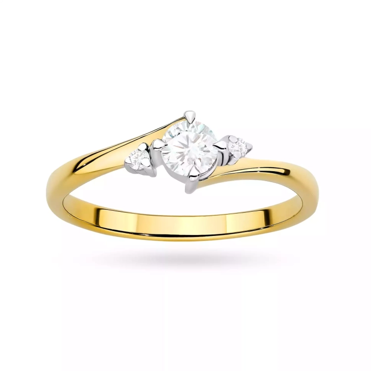 Pierścionek z żółtego złota, diament laboratoryjny centralny 0,25ct